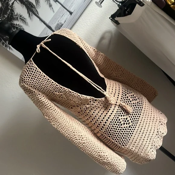 Majorelle Blush Beige Crochet Mini Dress/Cover-up Size XS - Picture 6 of 7